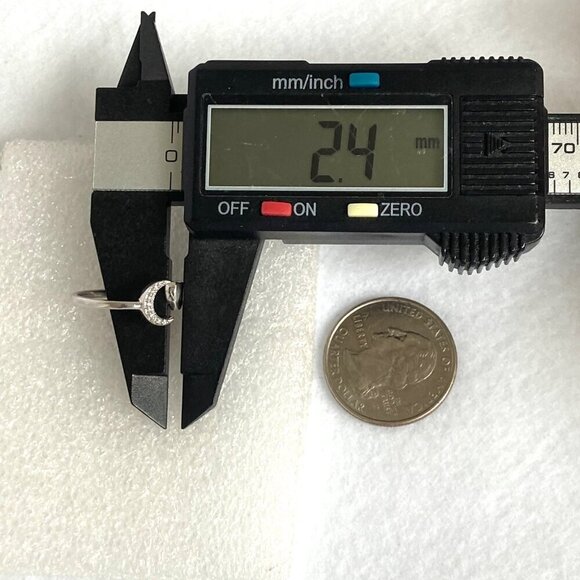 Sterling Silver 925 Dainty Diamond Crescent Moon & Heart Bypass Band Ring Sz 5 - Picture 16 of 16